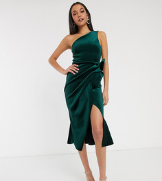 Бархатное платье миди на одно плечо ASOS DESIGN Tall-Зеленый