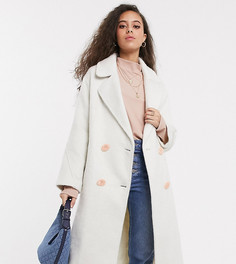 Белое теплое пальто на контрастных пуговицах ASOS DESIGN Petite-Кремовый