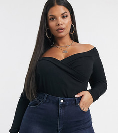 Черное боди с открытыми плечами и запахом ASOS DESIGN Curve-Черный