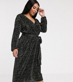 Плиссированное чайное платье миди с длинными рукавами ASOS DESIGN Curve-Черный