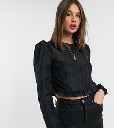 Кроп-топ с длинными рукавами и оборками ASOS DESIGN Tall-Черный