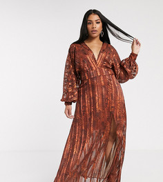 Платье макси в полоску со змеиным принтом ASOS DESIGN Curve-Мульти