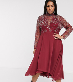 Платье миди с декорированным лифом и запахом на юбке ASOS DESIGN Curve-Красный