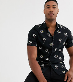 Черная рубашка классического кроя с цветочным принтом ASOS DESIGN Tall-Черный