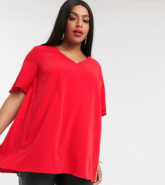 Красная блузка с V-образным вырезом и складками Simply Be-Красный