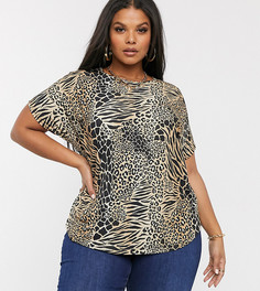 Футболка со звериным принтом эксклюзивно для ASOS DESIGN Curve-Мульти