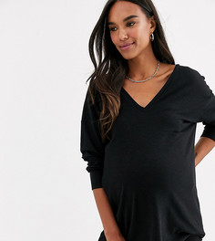 Черный oversize-топ с V-образным вырезом и рукавами "летучая мышь" ASOS DESIGN Maternity