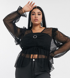 Черный сетчатый топ со стразами ASOS DESIGN Curve
