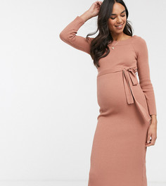 Платье миди с открытыми плечами и завязкой ASOS DESIGN Maternity-Коричневый