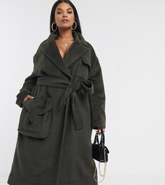 Пальто цвета хаки в стиле милитари ASOS DESIGN Curve-Зеленый