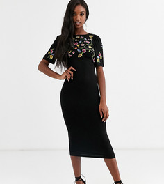 Платье миди с вышивкой ASOS DESIGN Tall-Черный