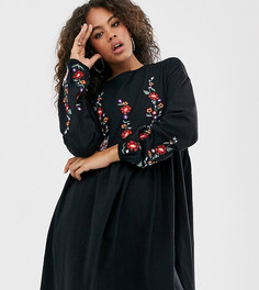Свободное платье мини с длинными рукавами ASOS DESIGN Tall-Черный