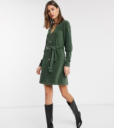 Вельветовое платье-рубашка мини цвета хаки ASOS DESIGN Tall-Зеленый