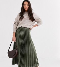 Атласная плиссированная юбка миди ASOS DESIGN Tall-Зеленый