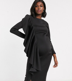 Черное платье миди с оборкой True Violet Maternity-Черный
