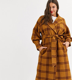 Пальто в клетку с объемными рукавами ASOS DESIGN Curve-Мульти