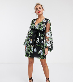 Платье миди с запахом, вышивкой и завязкой на талии ASOS DESIGN Maternity-Черный