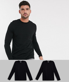 Футболка с длинным рукавом и круглым вырезом ASOS DESIGN - Набор из 2 шт. со скидкой-Черный