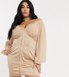 Атласное платье мини с застежкой на крючки Public Desire Curve-Бежевый