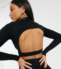 Лонгслив с вырезом на спине и высоким воротником ASOS DESIGN Tall-Черный