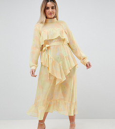 Шифоновое платье макси с принтом ASOS WHITE CURVE-Желтый