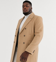 Бежевое двубортное пальто с добавлением шерсти ASOS DESIGN Plus-Коричневый