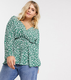 Топ с рукавами "летучая мышь", цветочным принтом и завязкой на талии ASOS DESIGN Curve-Мульти