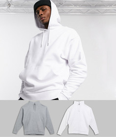 Набор из 2 oversize-худи (белый / серый меланж) ASOS DESIGN-Мульти