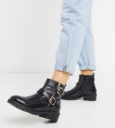 Черные байкерские ботинки из искусственной крокодиловой кожи New Look wide fit-Черный