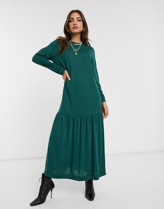 Зеленое платье-футболка макси с длинными рукавами ASOS DESIGN-Зеленый