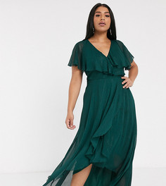 Платье макси в полоску с кейпом и асимметричным подолом ASOS DESIGN Curve-Зеленый