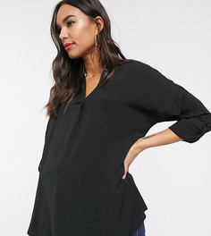Черная блузка с отворотами на рукавах New Look Maternity-Черный