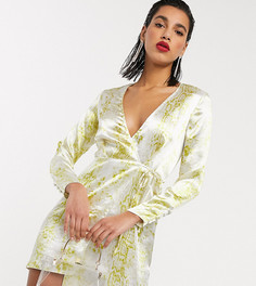 Атласное платье мини с запахом и змеиным принтом ASOS DESIGN-Мульти