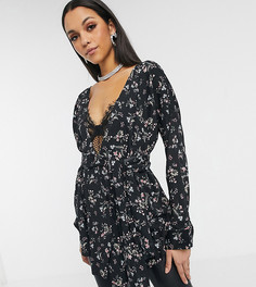 Блузка с завязкой на талии и цветочным принтом Missguided Tall-Мульти
