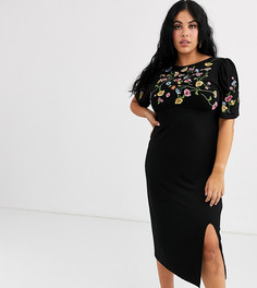 Платье миди с вышивкой ASOS DESIGN Curve-Черный