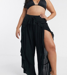 Пляжные брюки с разрезами и оборками ASOS DESIGN CURVE-Черный