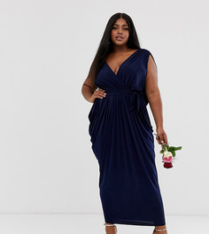 Платье макси с драпировкой сзади Club L London Plus-Темно-синий