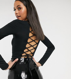 Черный топ с квадратным вырезом и шнуровкой на спине ASOS DESIGN Tall