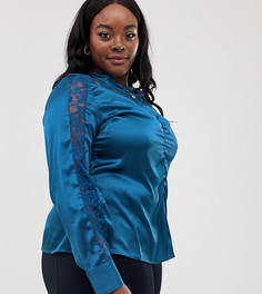Атласная блузка с присборенной отделкой Elvi-Синий