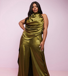 Атласный топ с удлиненным сзади краем ASOS DESIGN Curve-Зеленый