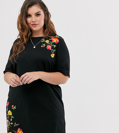 Платье-футболка мини с вышивкой ASOS DESIGN Curve-Черный