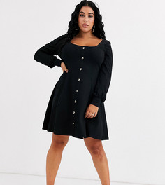 Чайное платье на пуговицах с глубоким овальным вырезом ASOS DESIGN Curve-Черный