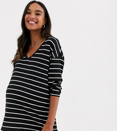 Свободная футболка в полоску с длинными рукавами ASOS DESIGN Maternity-Мульти