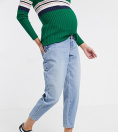 Синие джинсы бойфренда с объемными штанинами ASOS DESIGN Maternity-Синий