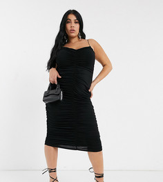 Платье миди на бретельках со сборками ASOS DESIGN Curve-Черный