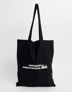 Черная сумка-тоут из органического хлопка с принтом "modern mechanics" ASOS DESIGN-Черный
