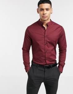 Бордовая приталенная строгая рубашка стретч с воротником-стойкой ASOS DESIGN-Красный