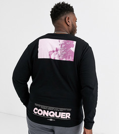 Свободная футболка с длинным рукавом и принтом на спине ASOS DESIGN Plus-Черный