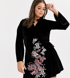 Бархатное платье-кимоно с вышивкой ASOS DESIGN Curve-Черный