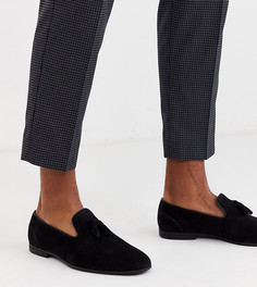 Черные лоферы из искусственной замши для широкой стопы с кисточками ASOS DESIGN-Черный